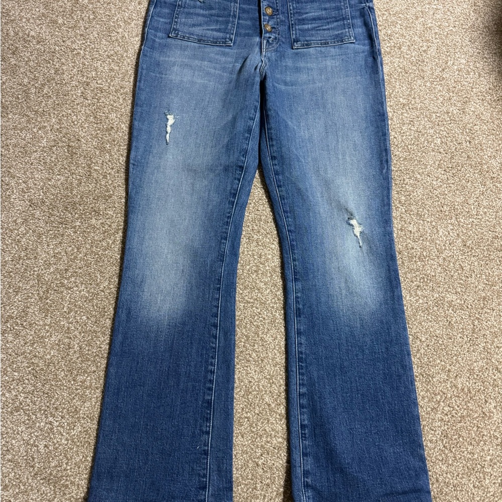 MOTHER Distressed Blue Flare Jeans